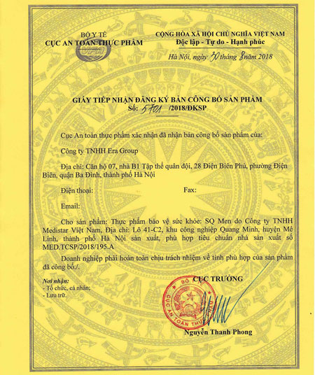 giấy chứng nhận  sq men
